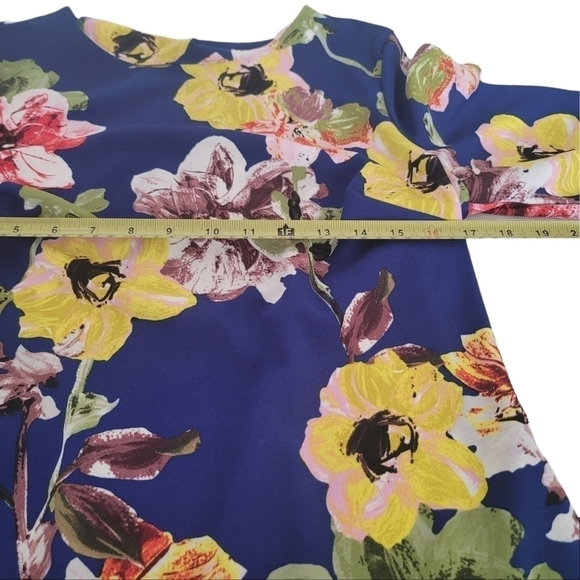 royal & Yellow Floral Tie-Cuff Sheath Dress - Women Sz 10 - Picture 2 of 5
